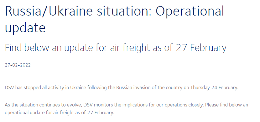 DSV、德鐵信可等貨代巨頭，暫停烏克蘭業(yè)務(wù)，周邊地區(qū)貨運(yùn)面臨重大挑戰(zhàn)