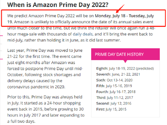 亞馬遜美國站：2022Prime Day提報和入倉時間公布！