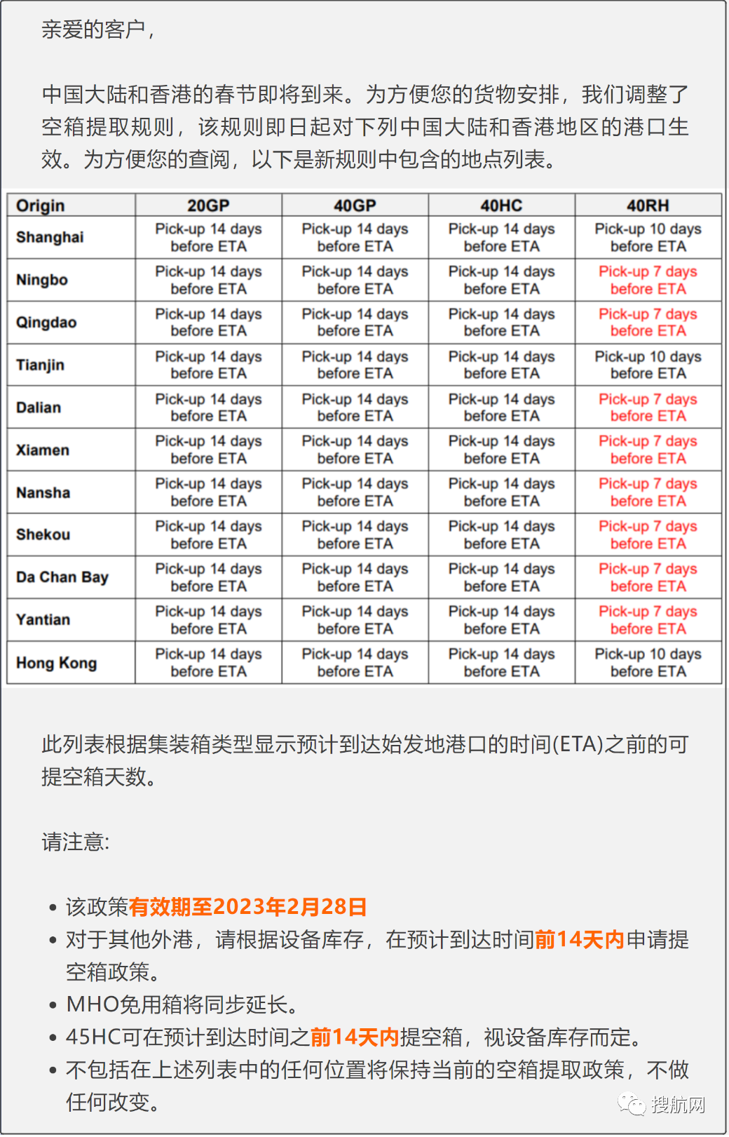 多家船公司發(fā)布春節(jié)期間免費(fèi)用箱通知