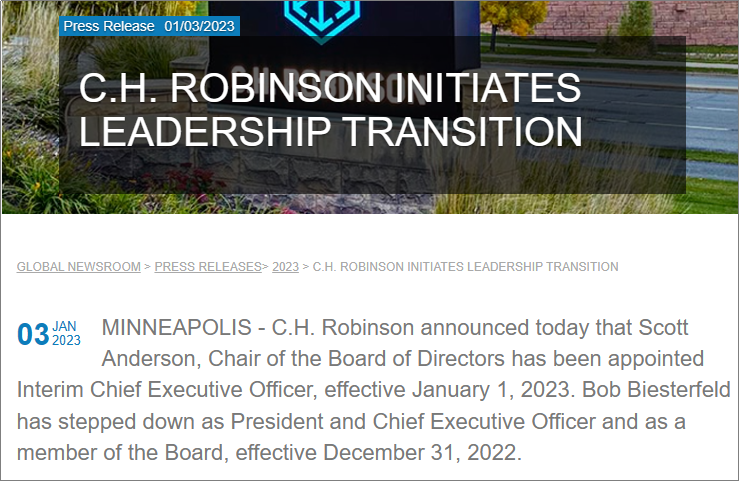 重磅！C.H.Robinson首席執(zhí)行官被解除職務，正尋找新CEO